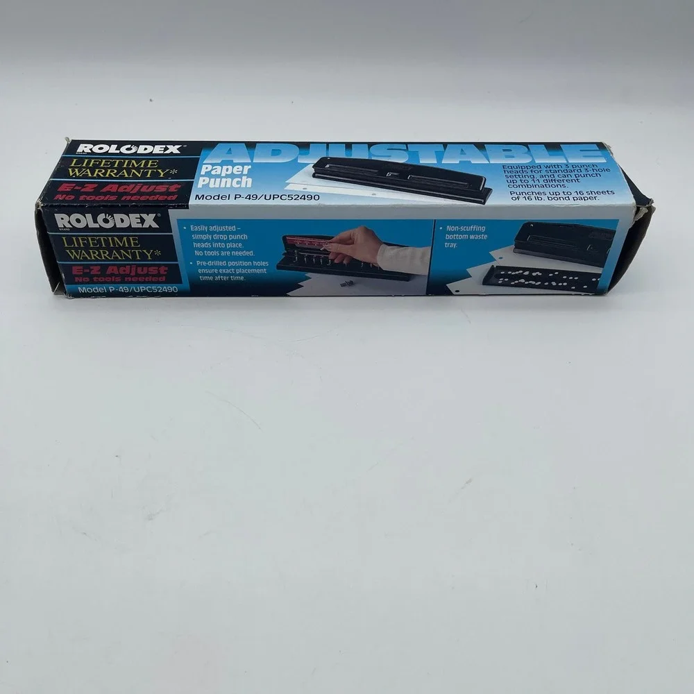 Rolodex Punchodex P-49 Adjustable Paper Punch Black 3-Hole 11-Hole 16 Sheet Cap